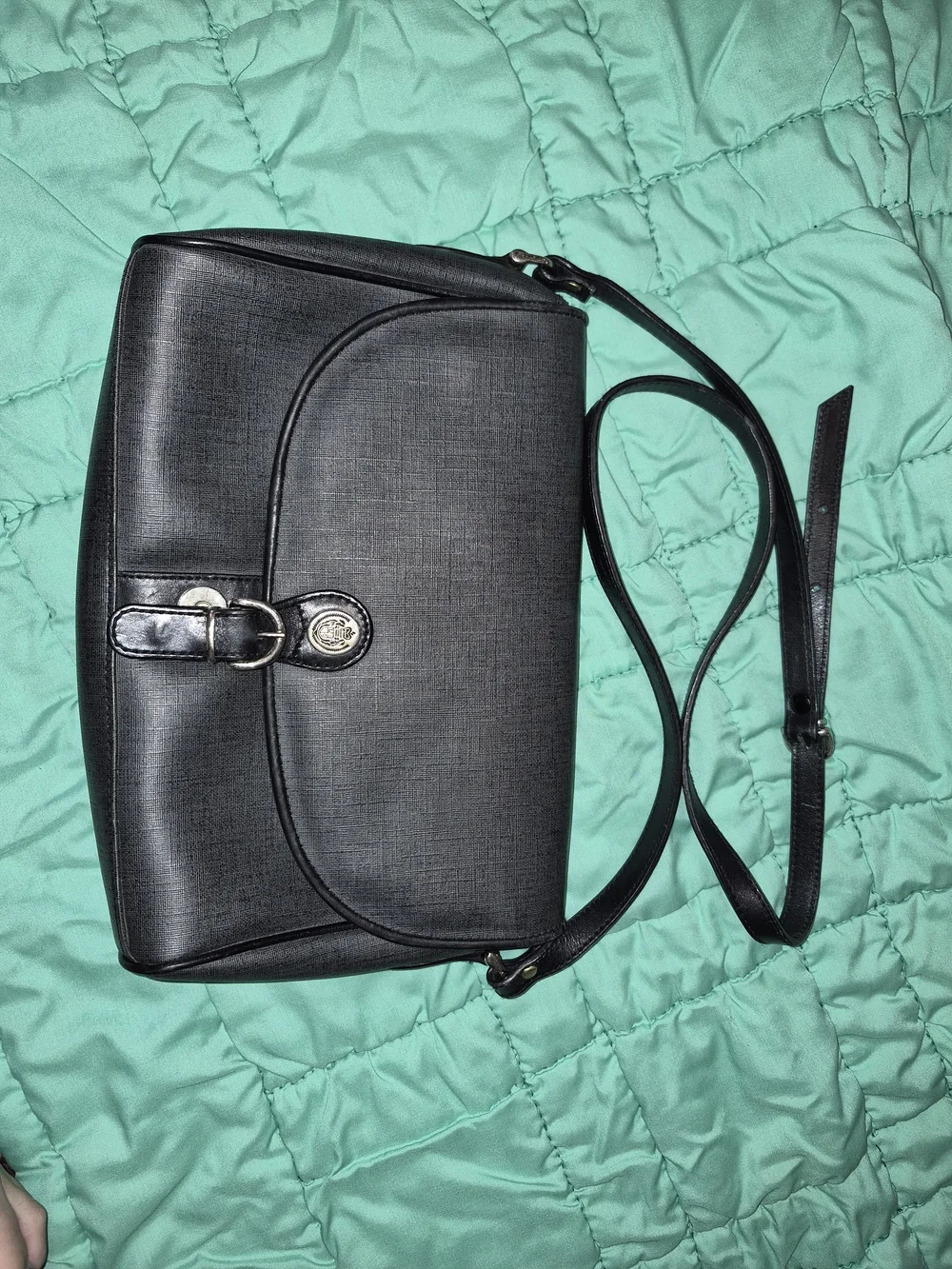 Vintage Liz Claiborne Black Crossbody Satchel with Turn-Lock Accent